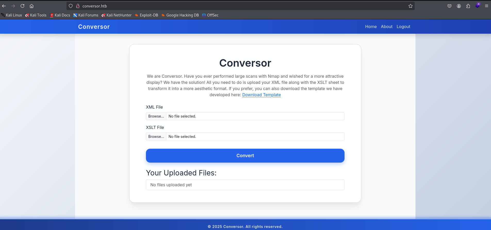 Login page of the Conversor web application